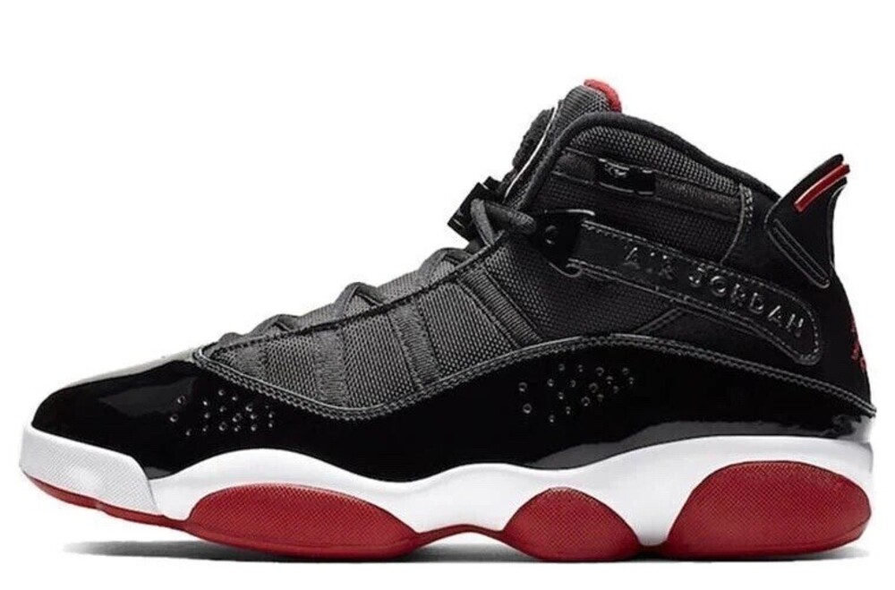 Size 10.5 Nike Air Jordan 6 Rings Black Red Basketball Shoes Men's 322992-062